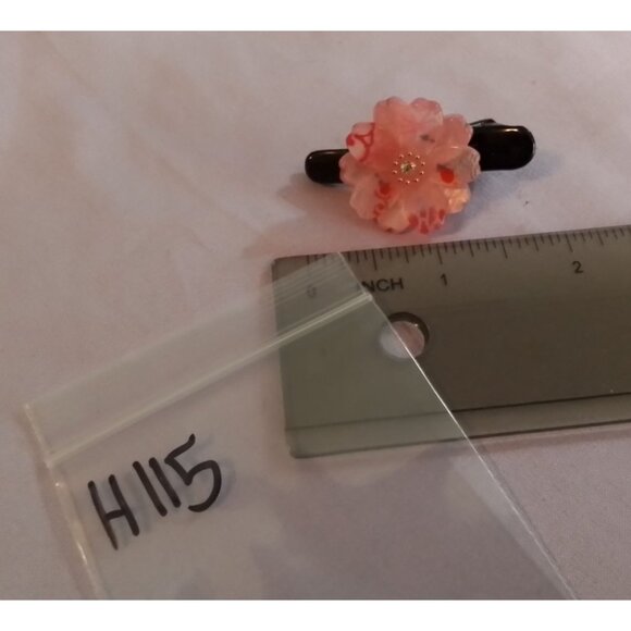 Pink Floral Hair Clip With Decorative Jewel Center - Picture 4 of 4